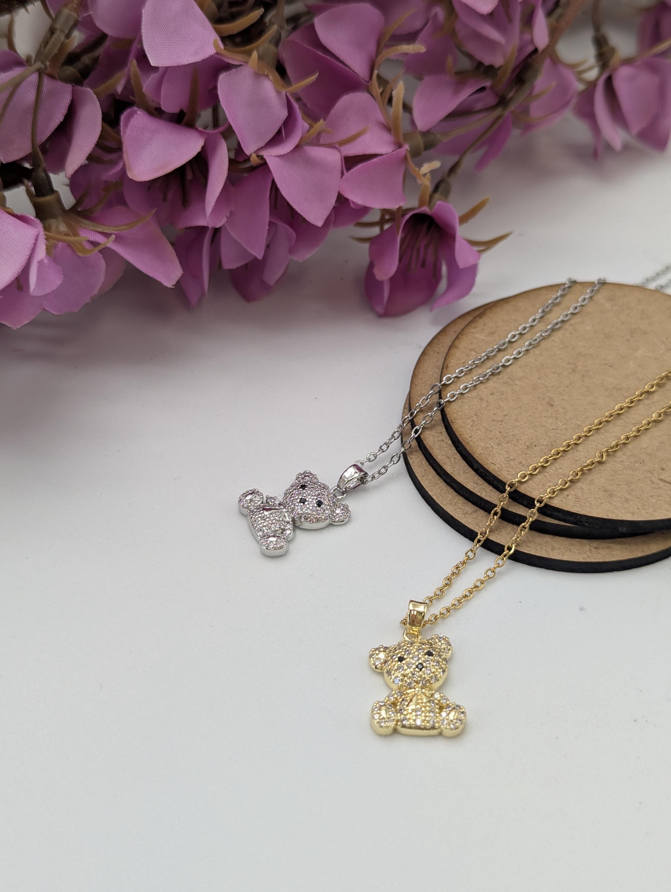 Minimalistischer Schmuck für jeden Tag Halskette mit Teddybär Anhänger Halskette für jeden Tag Silber Halskette Bär Charm Gold Halskette Geschenk für Sie
