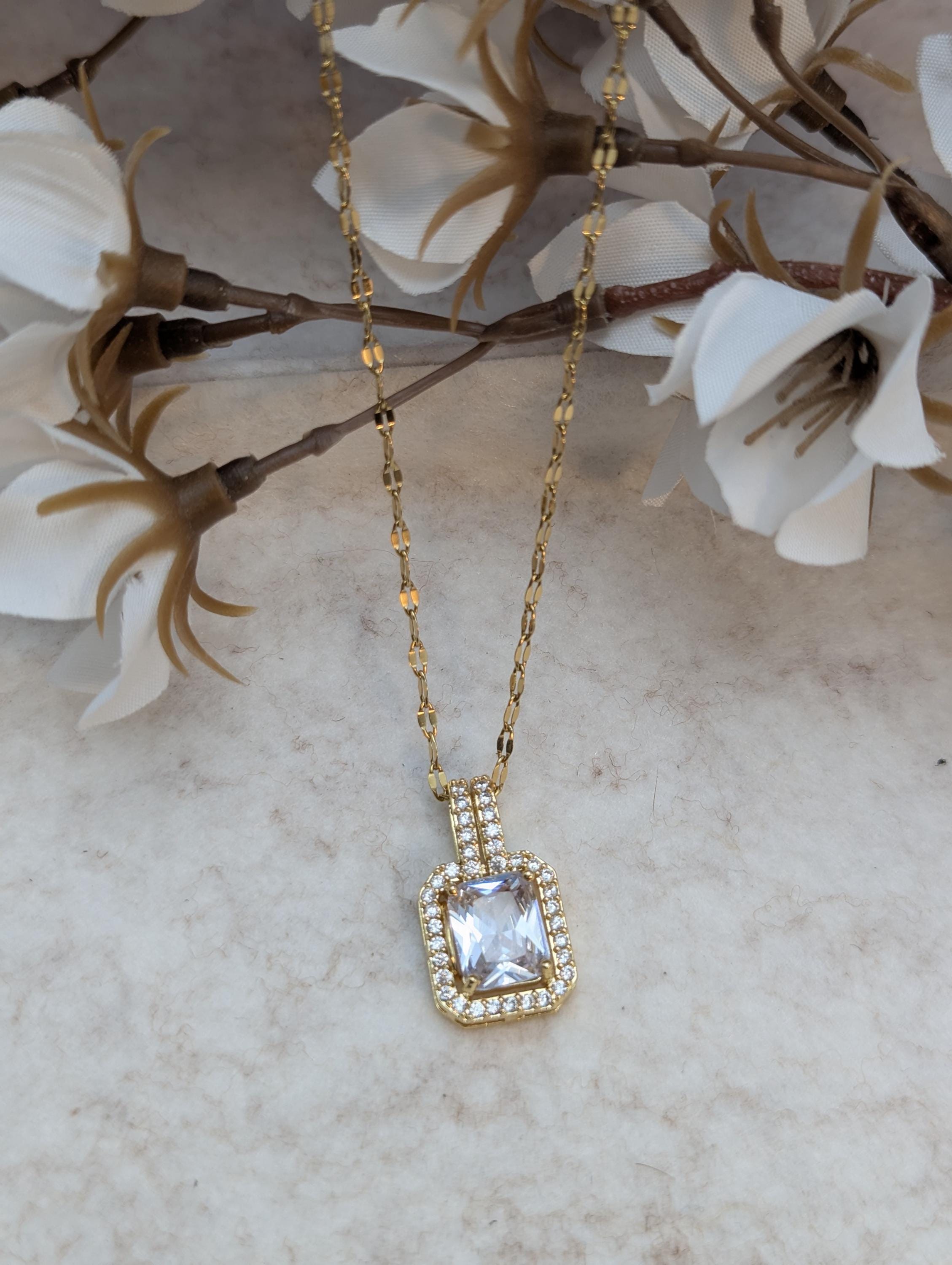 Luxus-Schmuck-Halskette mit Diamant-Imitation, 18 Karat vergoldet, Statement-Halskette, Kunstdiamanten, erschwingliches Diamant-Jubiläumsgeschenk für Sie