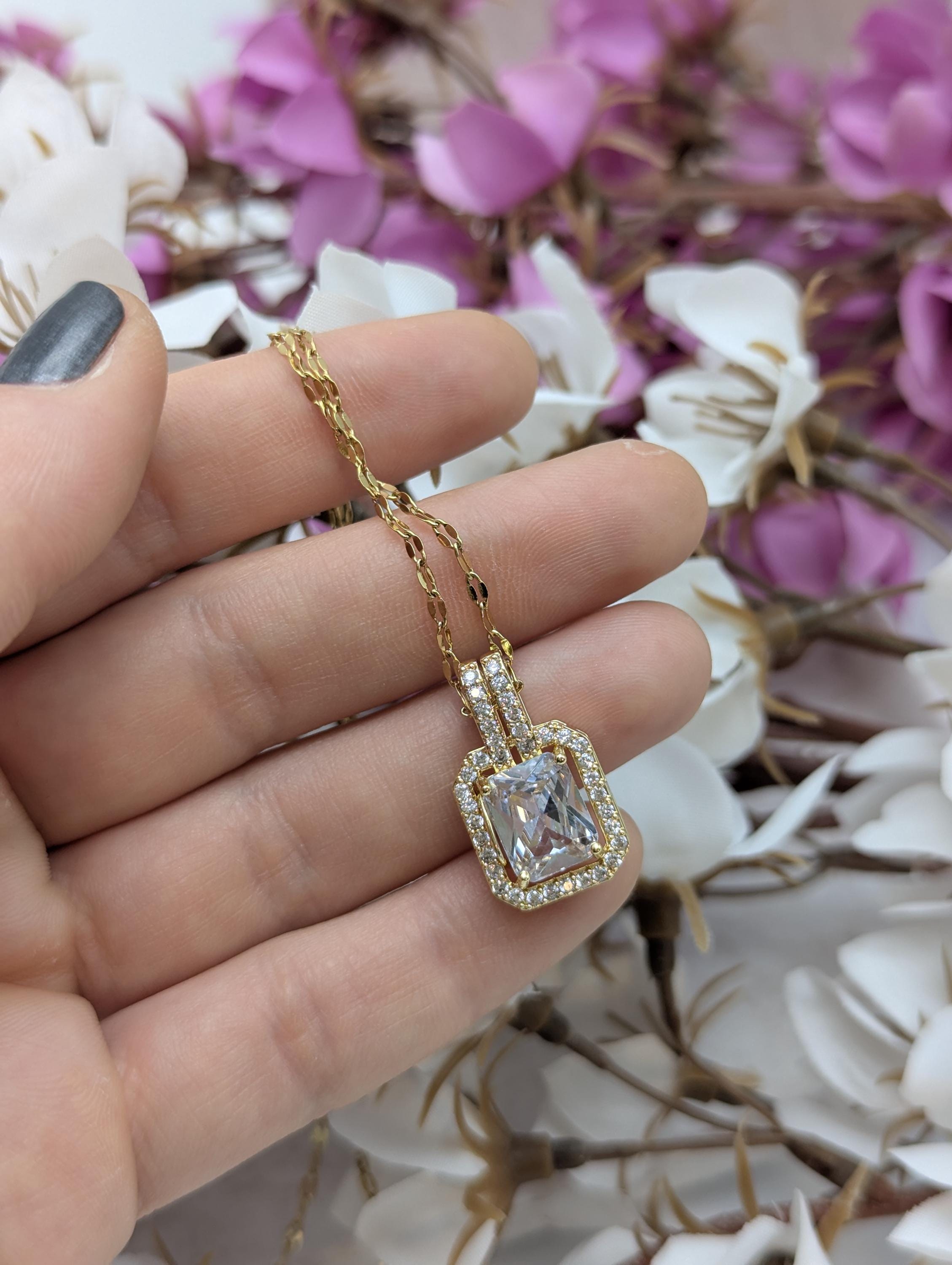 Luxus-Schmuck-Halskette mit Diamant-Imitation, 18 Karat vergoldet, Statement-Halskette, Kunstdiamanten, erschwingliches Diamant-Jubiläumsgeschenk für Sie