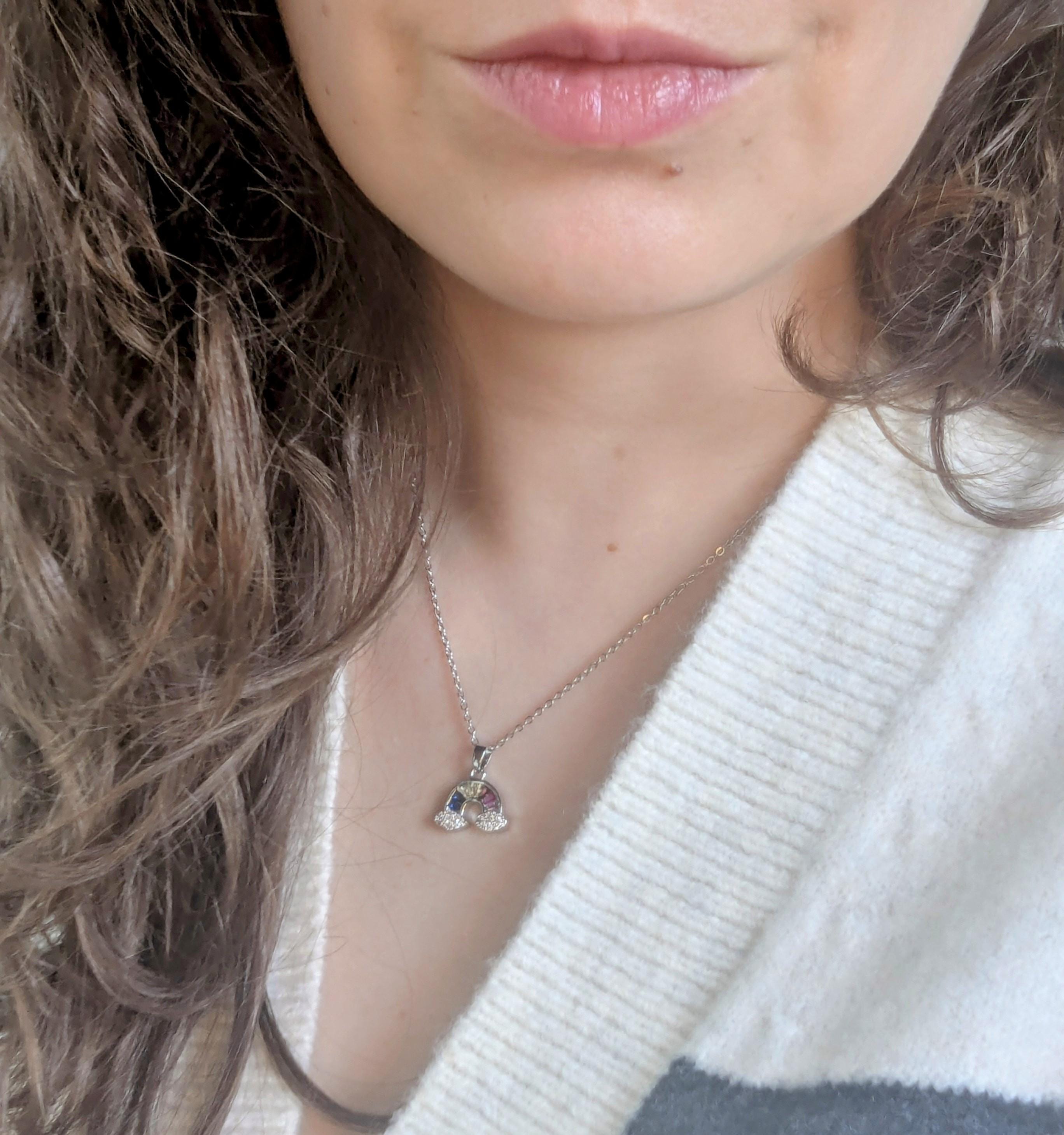 Zierlicher Schmuck für jeden Tag, Halskette mit Regenbogen-Anhänger, Halskette für jeden Tag, Silberkette für die beste Freundin, Goldkette, Geschenk für Sie